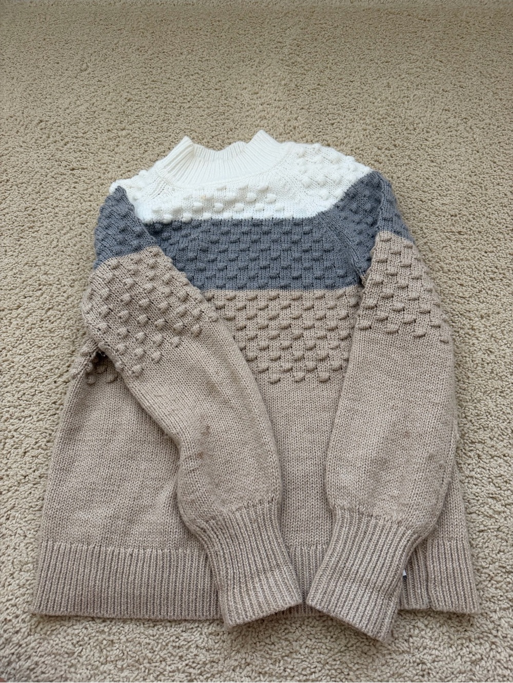 Men's Colorblock Textured Knit Sweater - Cream, Gray, Taupe